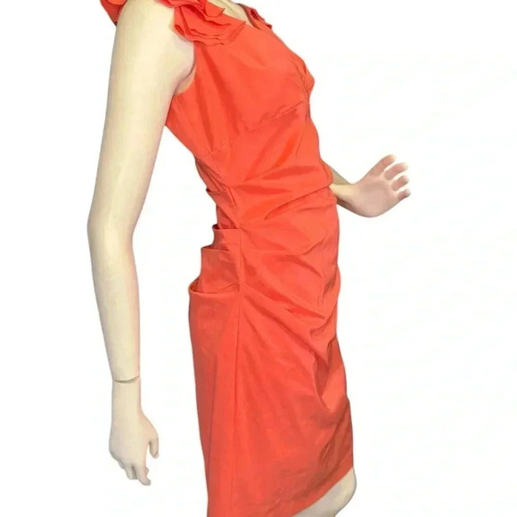 Maggy London Women's Size 10P Orange Color Ruffle Sleeve Detail Dress. #237 - Picture 8 of 13